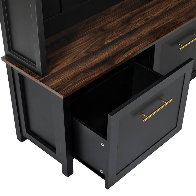 Versatile 4-in-1 Hall Tree with 6 Golden Hooks and Storage Bench