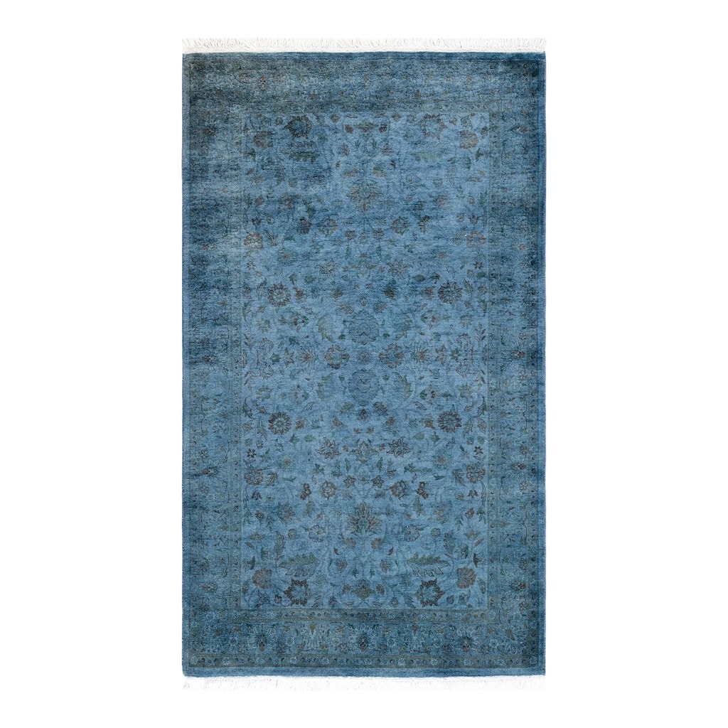 Overton Hand Knotted Wool Vintage Inspired Modern Contemporary Overdyed Blue Area Rug - 3' 1" x 5' 3"