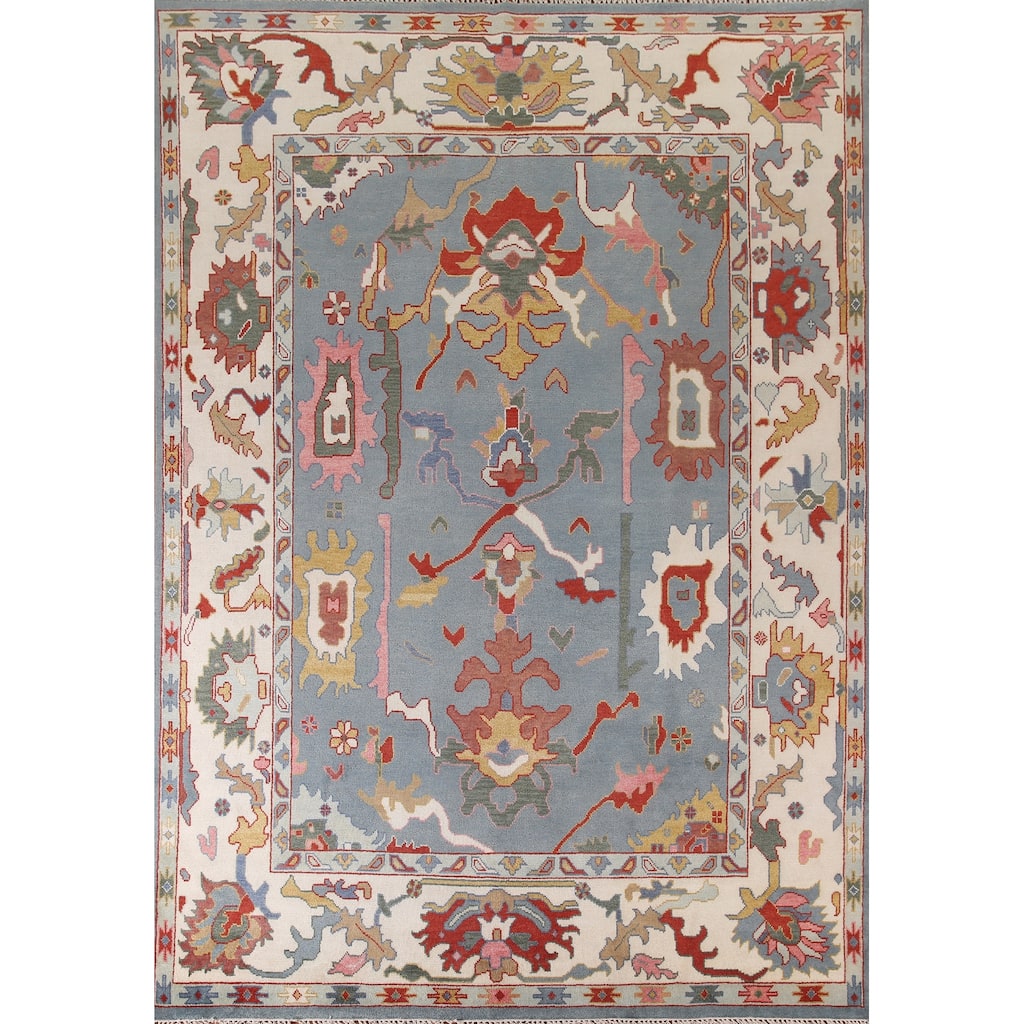 Blue Oushak Oriental Area Rug Handmade Living Room Wool Carpet - 9'0"x 12'0"