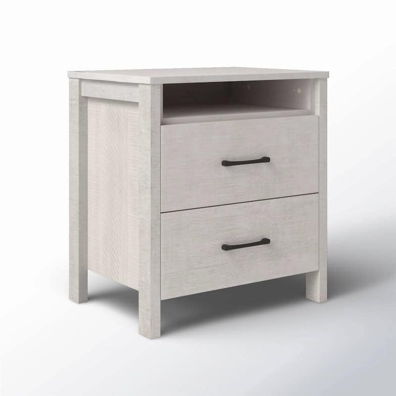 Modern 2-Drawer Bedside Table Nightstand with Shelf Wood Minimalist Bedroom Furniture - White Grey