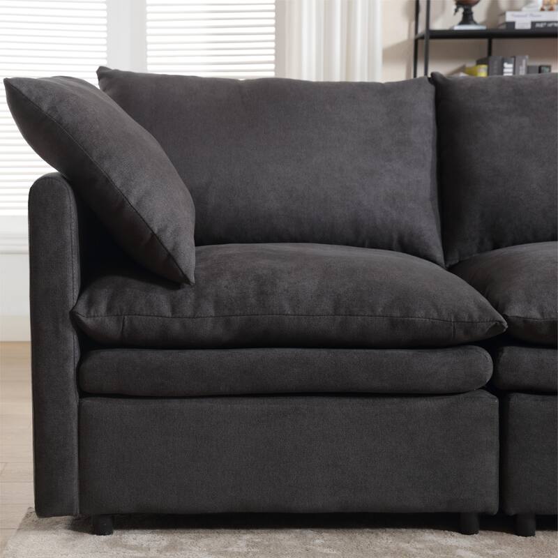 Flexible U-Shaped Modular Sofa with Reversible Cushions, Seating for 5