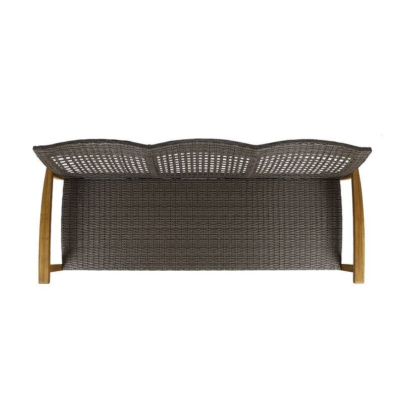 Outdoor Acacia Wood Wicker 3 Seater Sofa, Patio Furniture Conversation Set for Backyard