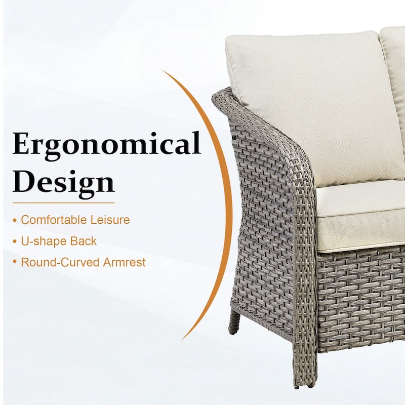 Pocassy Outdoor Patio Wicker Sofa Chair Furniture Set