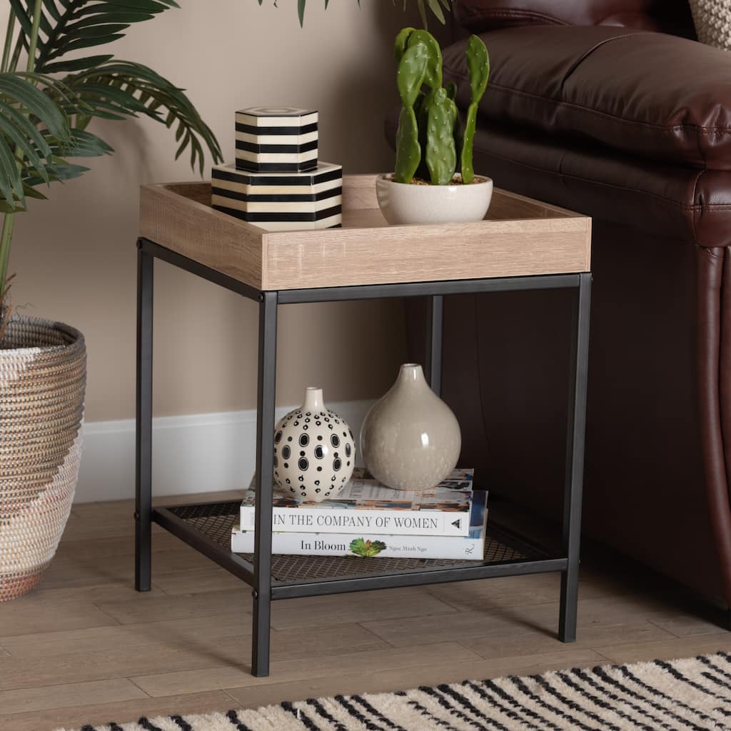 Overton Modern Industrial Oak Brown Finished Wood/ Metal End Table