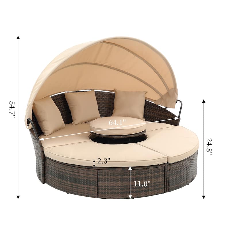 Outdoor Round Daybed with Retractable Canopy