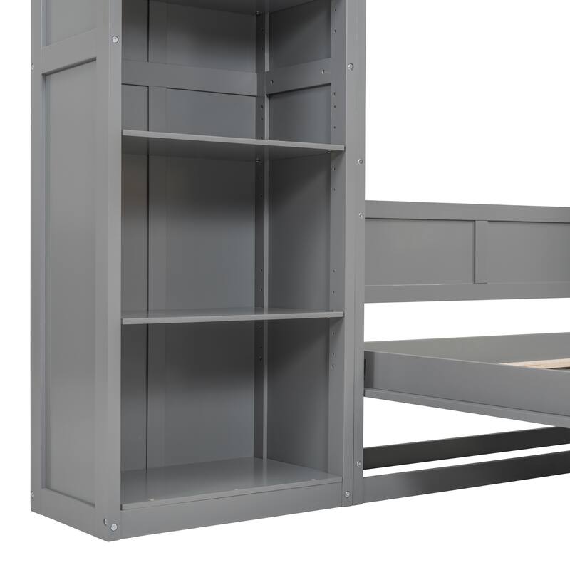 Full Size Murphy Bed Wall Bed with Storage Shelves, Space-Saving Foldable Platform Bed Frame with Slatted Base for Small Rooms