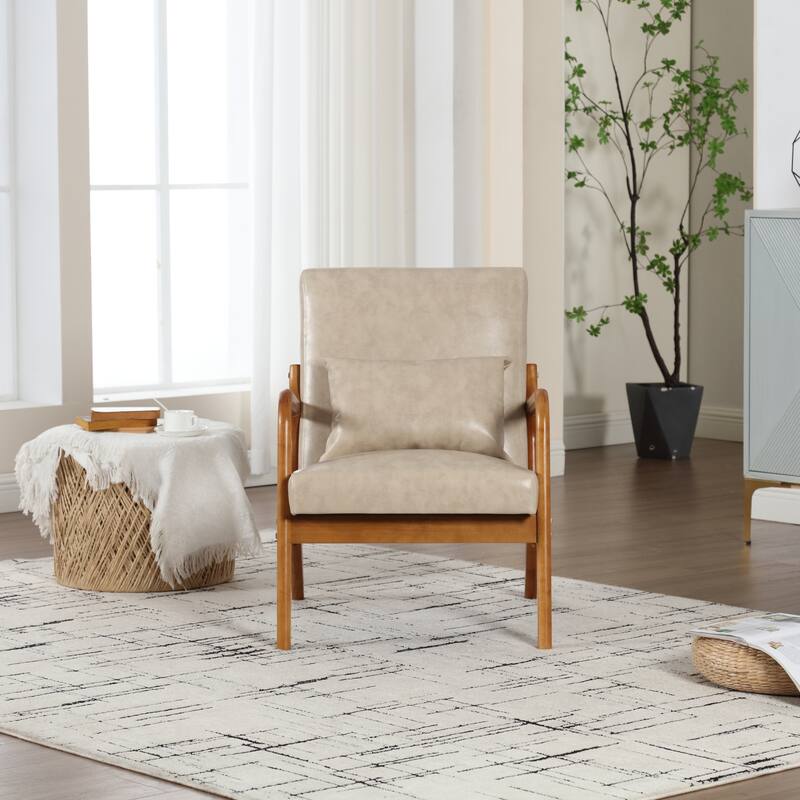 Homefun Corduroy Upholstered Mid-Century Modern Wood Frame Single Armchair for Living Room