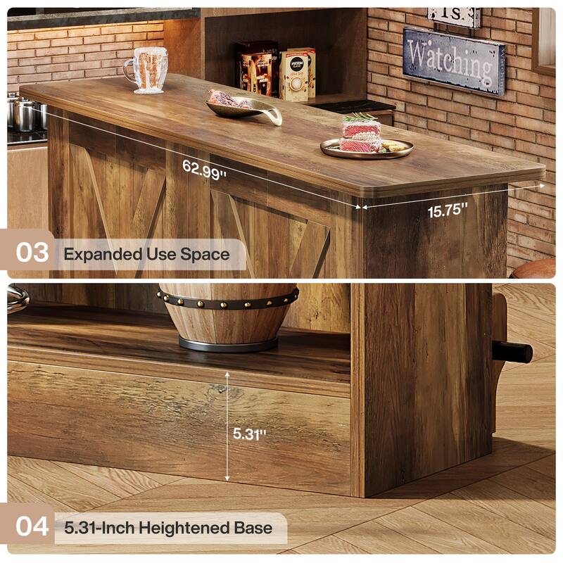 63-Inch Bar Table, 2-Tier Bar Cabinet Height Pub Table with Footrest - N/A