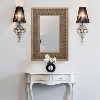 Rustic Farmhouse Wall Mirror, Natural Wood Decorative Vanity Mirror for Bedroom, Living Room, Bathroom, Entryway