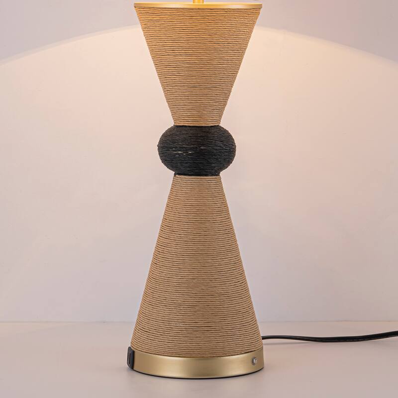 Alba 28" Rattan Table Lamp with USB 3-Way Touch Dimmer - 28 in.