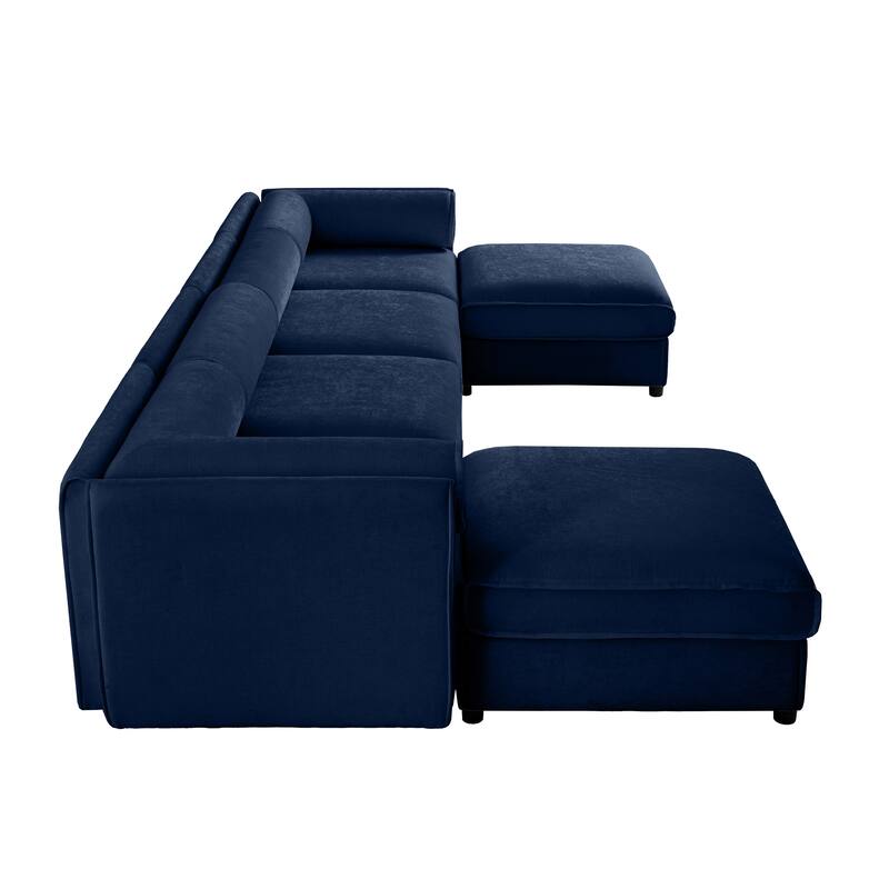 Modern 6-Piece U-Shaped Modular Sofa with Storage & 2 Storage Ottoman