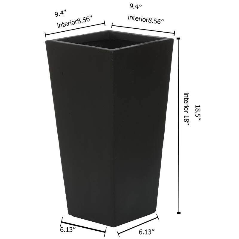Tall Tapered Square Indoor & Outdoor MgO Planter - small - Black