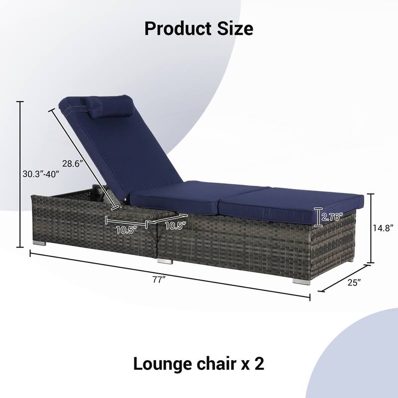 Outdoor Chaise Lounge Chair Set of 2 with Storage