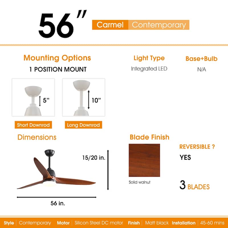 Clihome 56 In. Ceiling Fan Light With Remote Energy-saving DC Motor