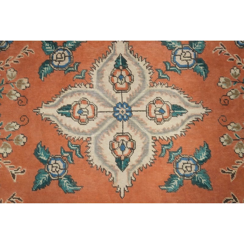 Hand Knotted Oriental 100% Wool Carpet Traditional Floral Oranges & Rust Tabriz Area Rug - 6' 10'' X 5' 0''