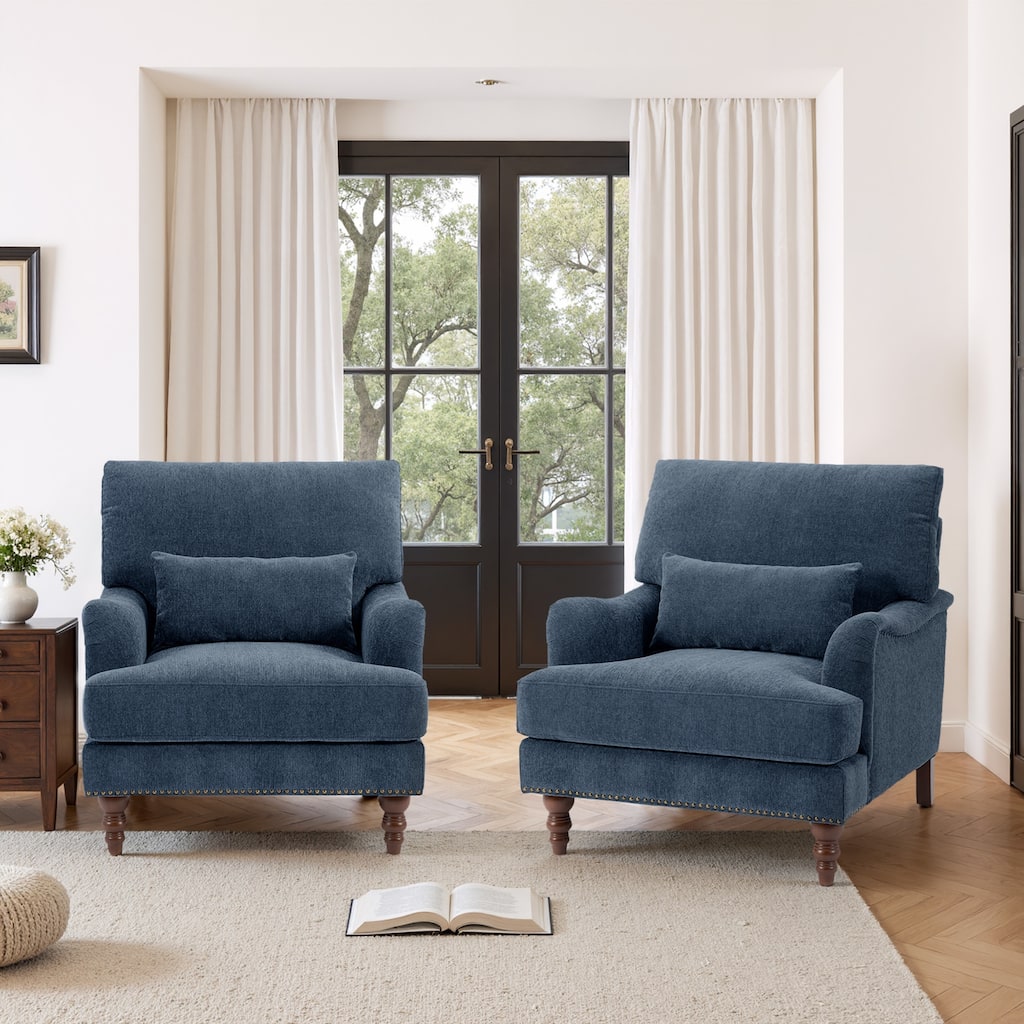 Set of 2 Mid Century Chenille Upholstered Accent Chairs