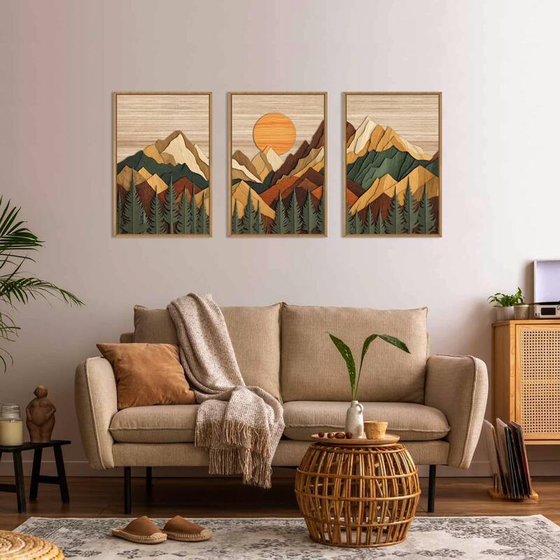 Brown Ridge Wall Decor, Boho Pine Tree Wall Painting
