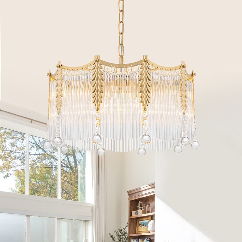 Gold Chandelier Clear Glass Rods & Hanging Crystal Balls Accents - Dia.19.69-in