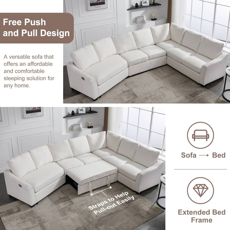 Sectional Sleeper Sofa with Pull-Out Bed Modern L-Shape Couch Bed with USB Charging Port