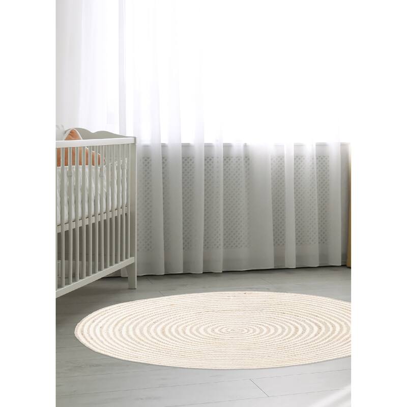 ECARPETGALLERY Braided Weave Palas Denizli Grey Jute Rug - 3'3 x 3'3