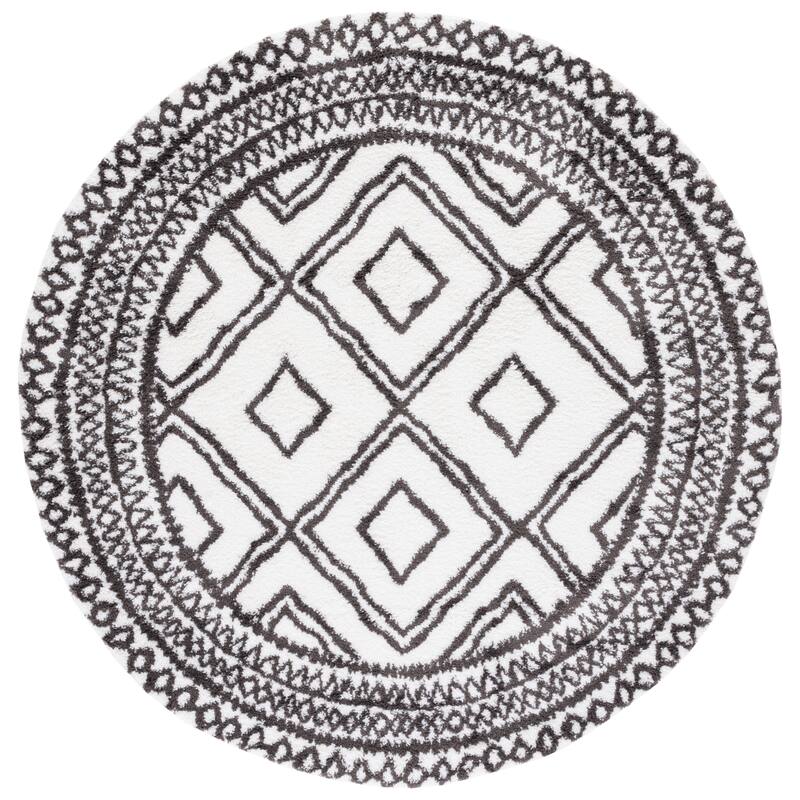 SAFAVIEH Berber Shag Anna Rug - 7' Round - Ivory/Dark Grey