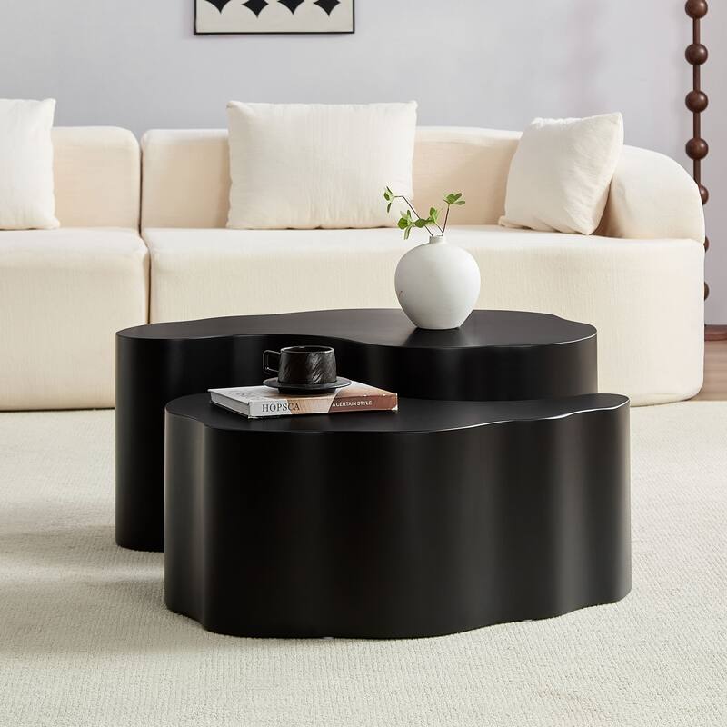 Irregular Coffee Tables Set of 2, Modern Unique Shape Accent Tables