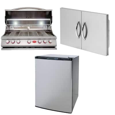 5-Burner Built-In LP Grill with 30 in. Double Door and 4.6 cu. ft. Mini Fridge - 24"