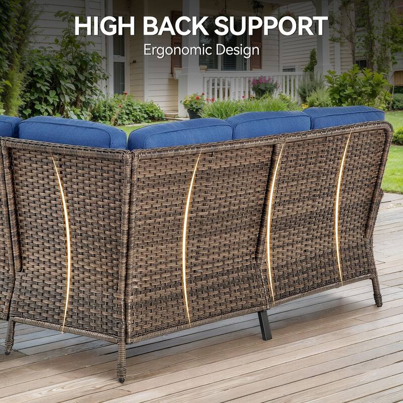 Patio Furniture Set with 43" Fire Pit Table -Blue - Brown