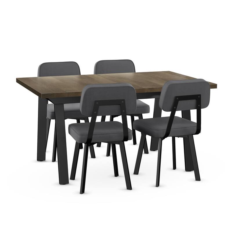 Amisco Kane Extendable Table-Clarkson Chairs 5 Pieces Dining Set - Beige Solid Wood/ Dark Grey PVC / Black Metal
