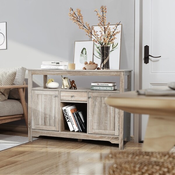 Transitional Buffet Server Sideboard with Wine Storage 45.5 x 16 x 31.5 L x W x H Gray