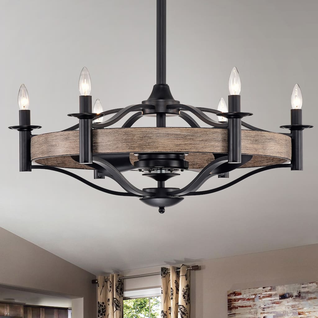 Maysen 32-Inch 3-blade Wood Grain and Metal 6-light Lighted Ceiling Fan