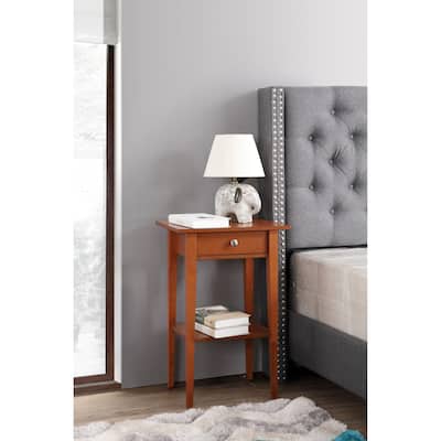 Oak Nightstand 28x18x14 Modern Bedside Table with Warm Finish, Minimalist Style and Compact Storage for Bedroom Use