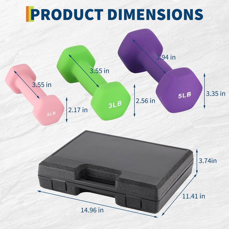 Dumbbell Set, Neoprene Dumbbell Free Hand Weight Set for Home Gym, Packed In Pairs - 2+3+5 lbs