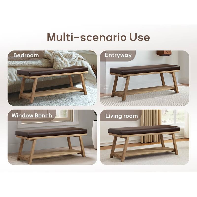 Solid Wood Shoe Bench with Cushion Entryway Shoe Bench