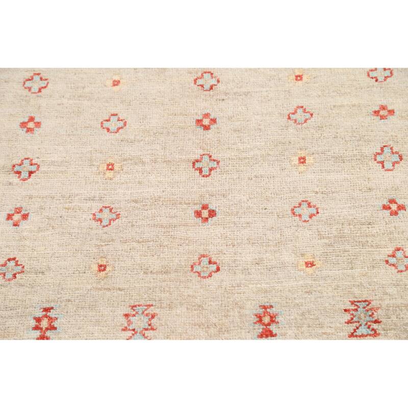Vegetable Dye Tribal Geometric Kazak Area Rug Hand-knotted Wool Carpet - 4'0" x 5'7"