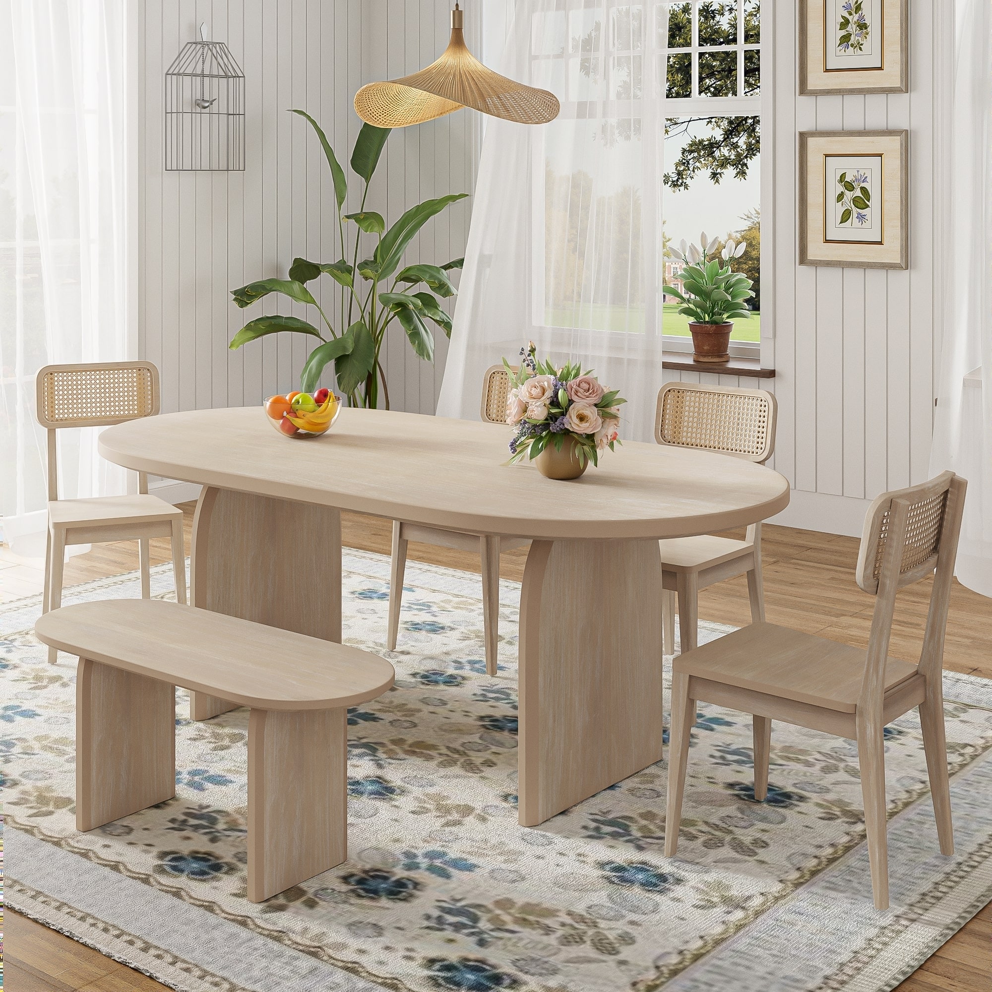 71.2'' Dining Table Set for 6 with Bench