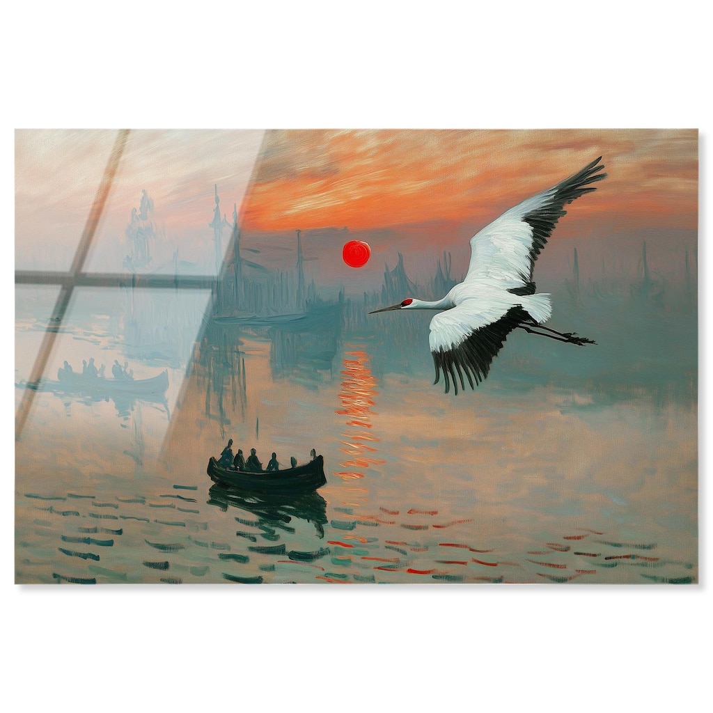 Crane Sunset Acrylic by Art Remedy, Ready to Hang