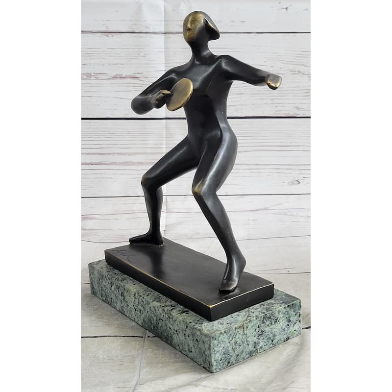 Ping Pong Bronze Metal Sculpture Statue Trophy Figure On Green Marble Base