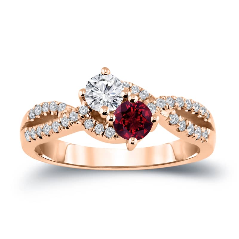 Auriya 14k Gold 2-Stone Ruby and Diamond Engagement Ring 1/2ct TGW 3/4ct TDW (G-H, SI1-SI2) - Rose - 5