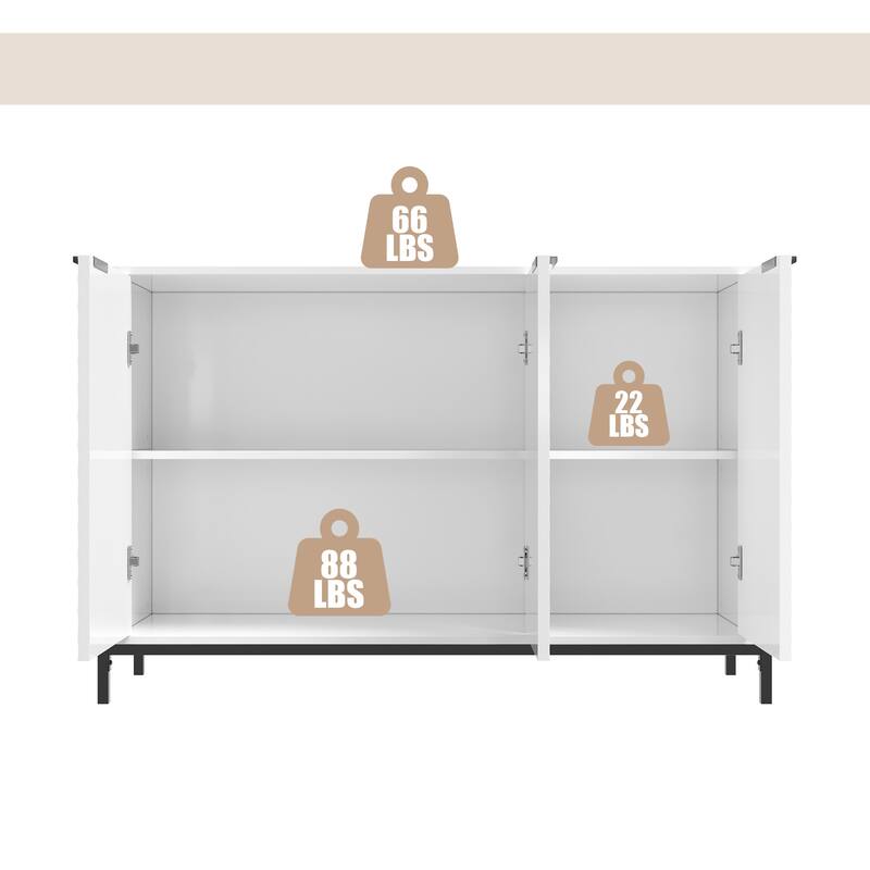 Clihome 3-Door High Gloss Buffets Sideboards with Adjustable Shelves