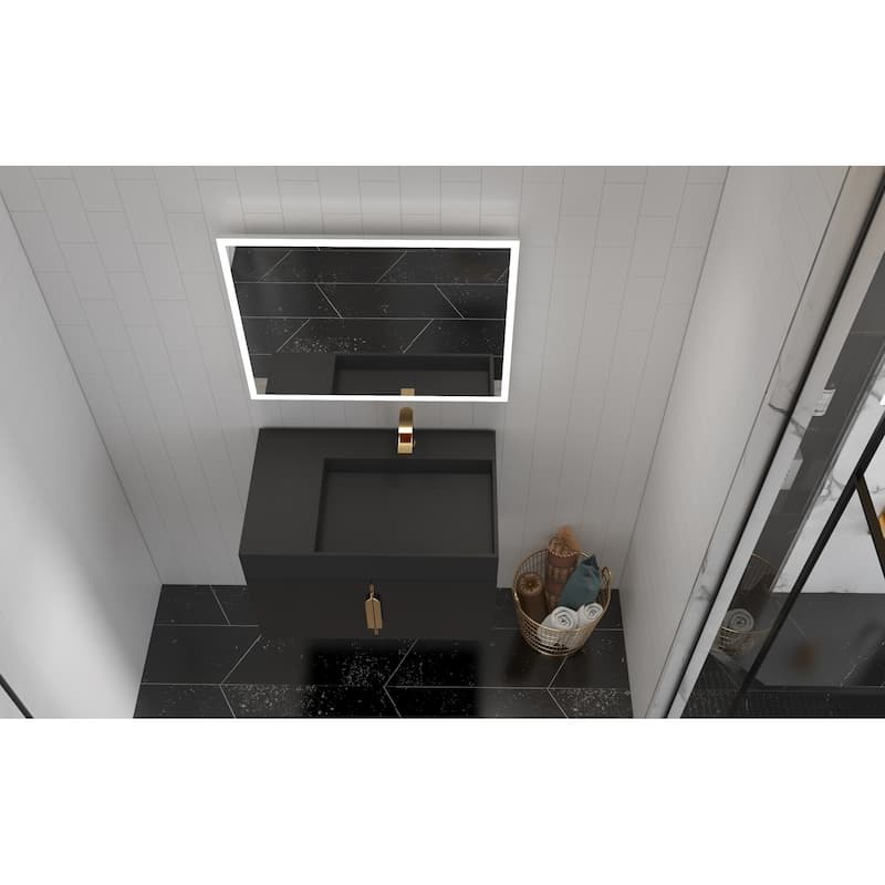 Amazon 30" Wall Mounted Bathroom Right Basin Vanity Set w/ Black Top