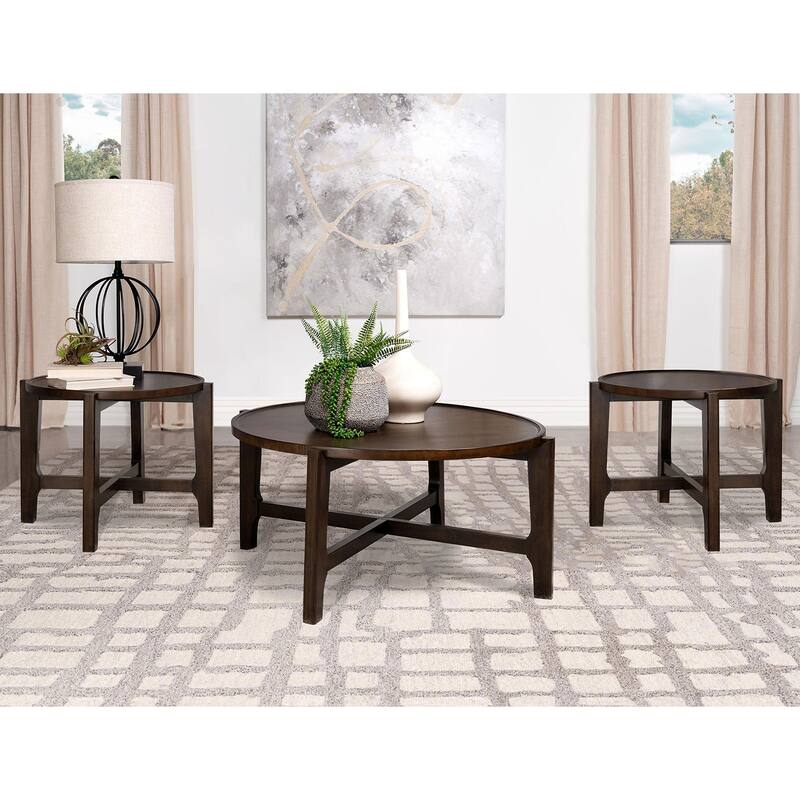 Wooden Coffee and End Table Set in Dark Brown