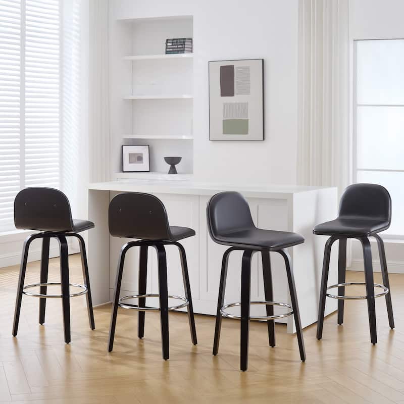 Faux Leather Upholstered Swivel Counter/ Bar Stools with Wood Frame