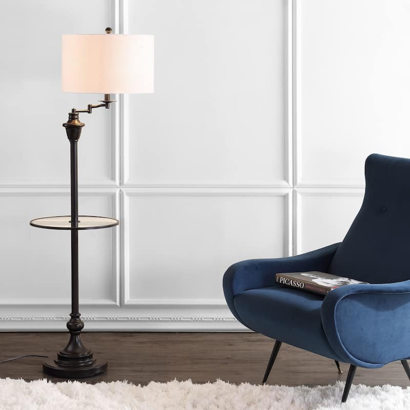 Luce 60" Metal/Glass LED Side Table and Floor Lamp, Chrome by JONATHAN Y - 60" H x 16" W x 16" D