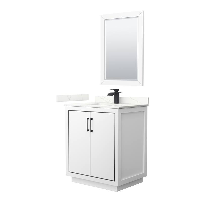 Wyndham Collection WCF111130S-QTZ-UNSM24 Icon 30" Free Standing Single - White / Giotto Quartz Top / Matte Black Hardware