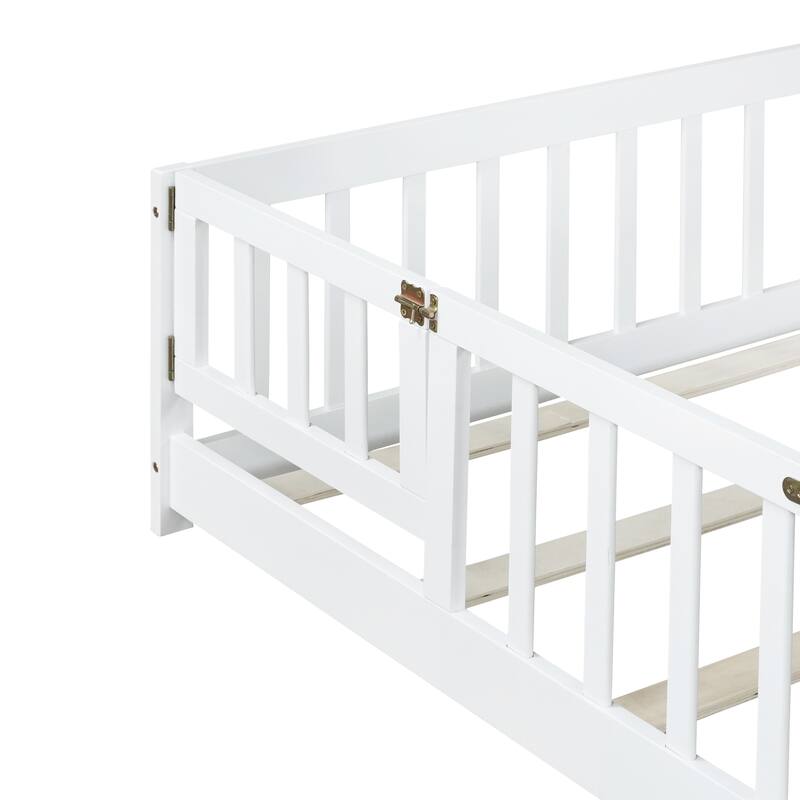 Floor Bed with Fence,Door and Safety Guardrails,Ensuring a Secure and Comfortable Space