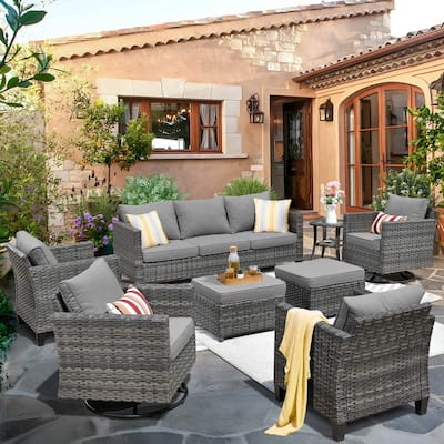 OVIOS 8-piece Patio Wicker Conversation Furniture Set with Swivel Chairs