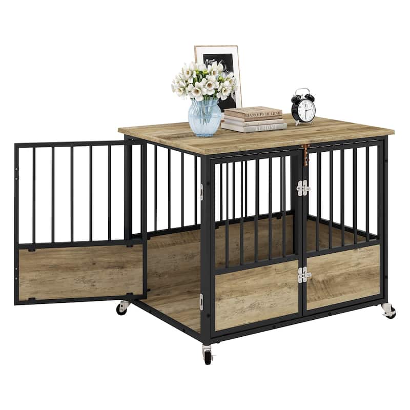 Moasis 38"/43" Dog Crate Furniture with Wheels & Double-Doors
