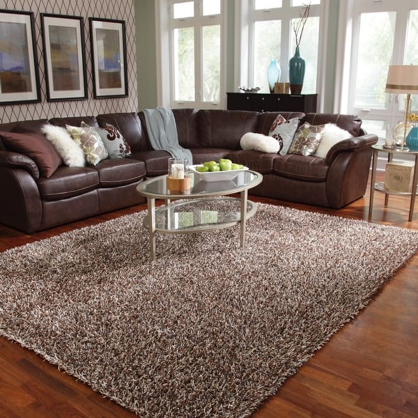 slide 2 of 32, Alexander Home Caldera Mid-century Hand-tufted Plush Shag Rug Blue/Mocha 7'9" x 9'9"
