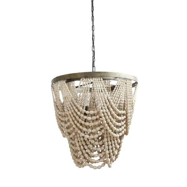 Distressed Cream Metal/ Wood Beaded Chandelier - Distressed Cream